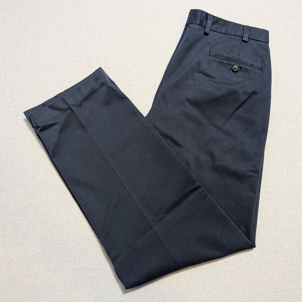Brooks Brothers Advantage Chino Clark Men's 36x32 Navy Blue Cotton Flat Front